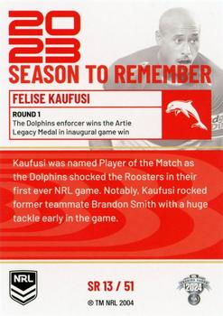 2024 NRL Traders Titanium - 2023 Season To Remember #SR13 Felise Kaufusi Back